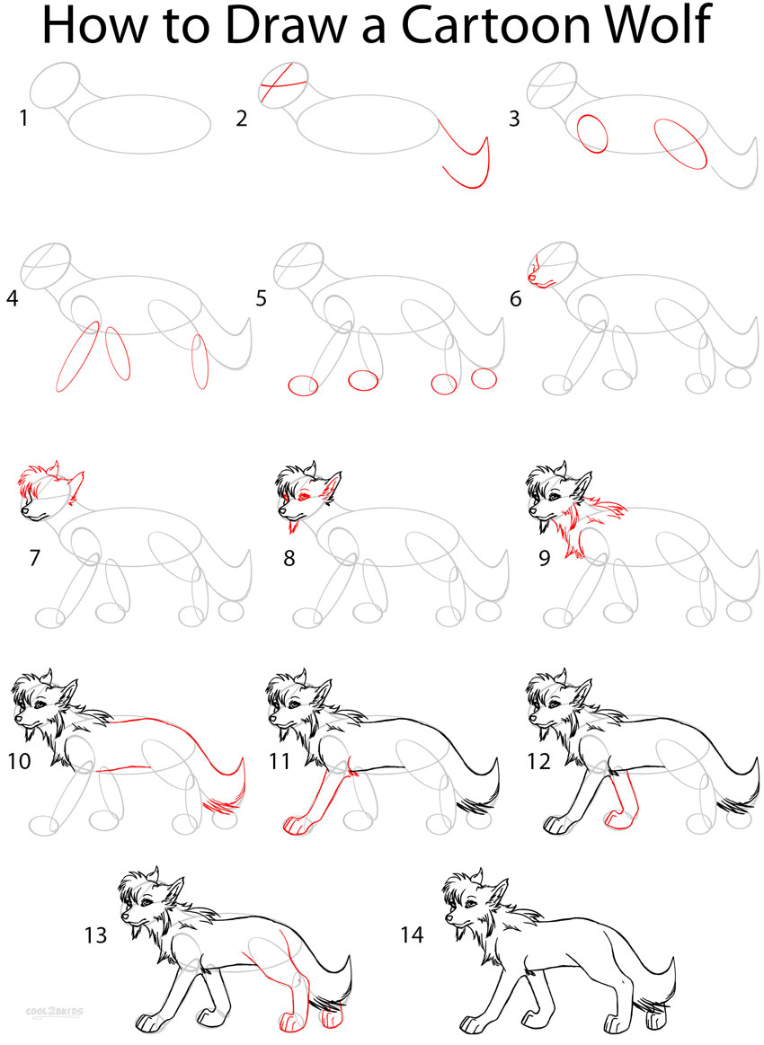 How to Draw a Cartoon Wolf (Anime Step by Step Pictures