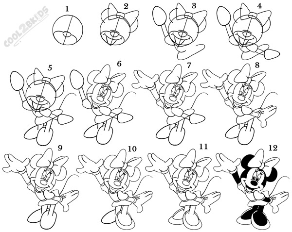 how to draw minnie mouse full body