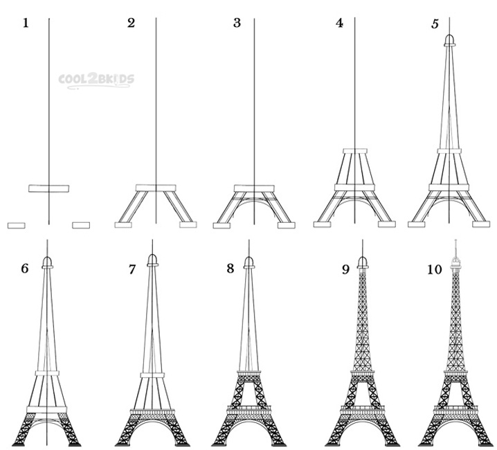 How To Draw The Eiffel Tower Step by Step Pictures