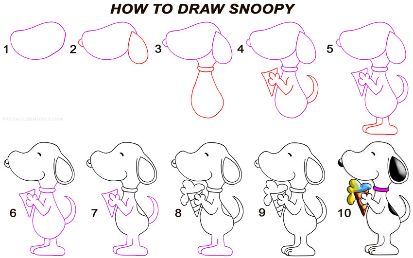 How to Draw Snoopy (Step by Step Pictures) | Cool2bKids