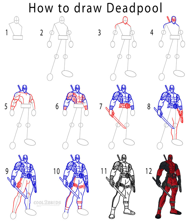 How To Draw Deadpool Step By Step Pictures Cool2bkids