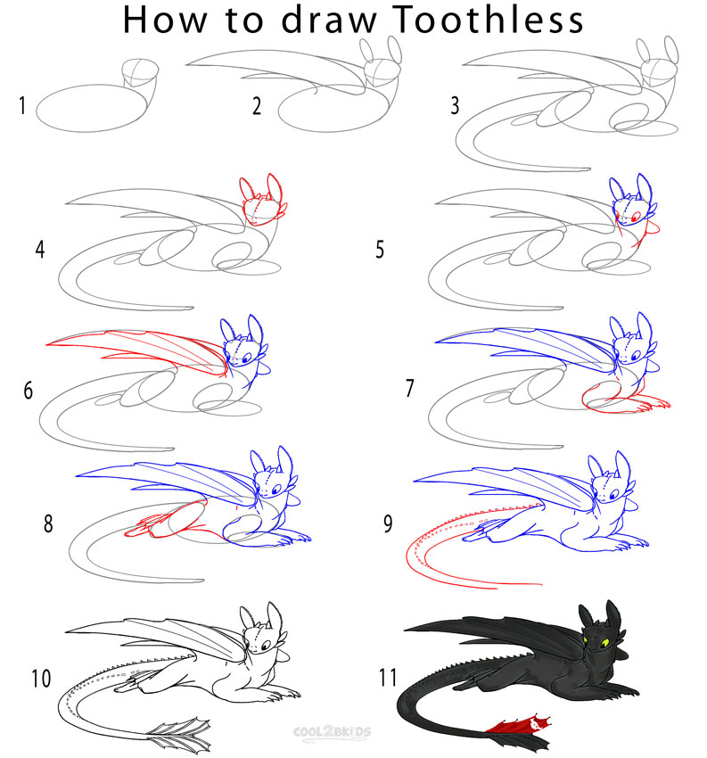 How to Draw Toothless Night Fury Dragon from How to Train Your Dragon -  Page 3 of 3 - How to Draw Step by Step Drawing Tutorials