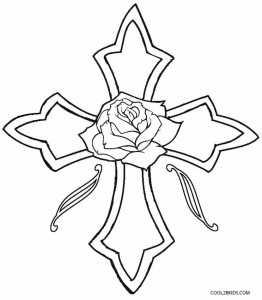 Cross with Roses Coloring Pages