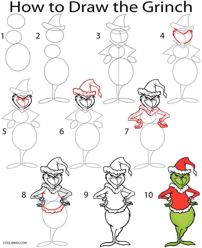 how to draw the grinch stepstep pictures