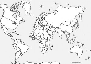 World Map Coloring Page for Kindergarten