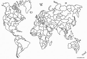 World Map Coloring Page with Countries Labeled