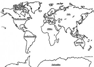 World Map Coloring Page with Labels