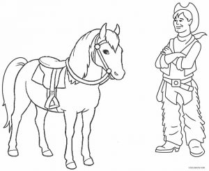 A Coloring Sheet Of A Horse And A Cowboy 1