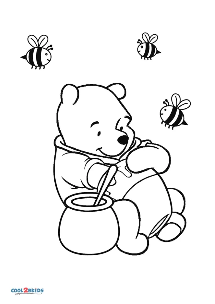 Winnie The Pooh With Honey Coloring Pages