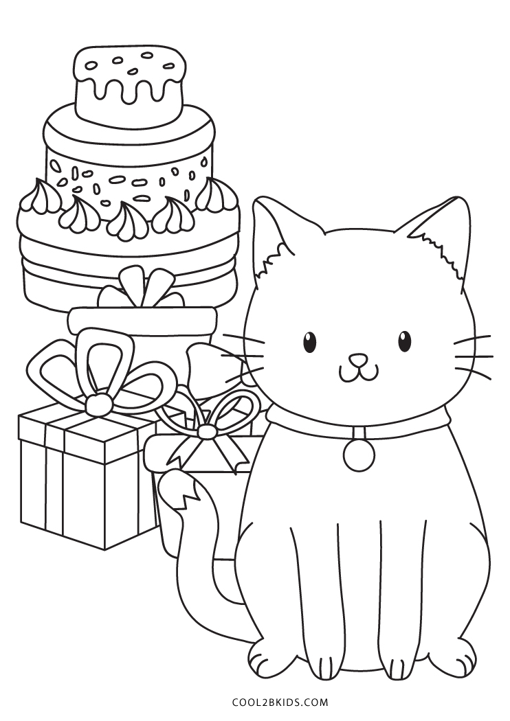Cat Birthday Coloring Page Cartoons Pinterest Free Printable | Hot Sex ...