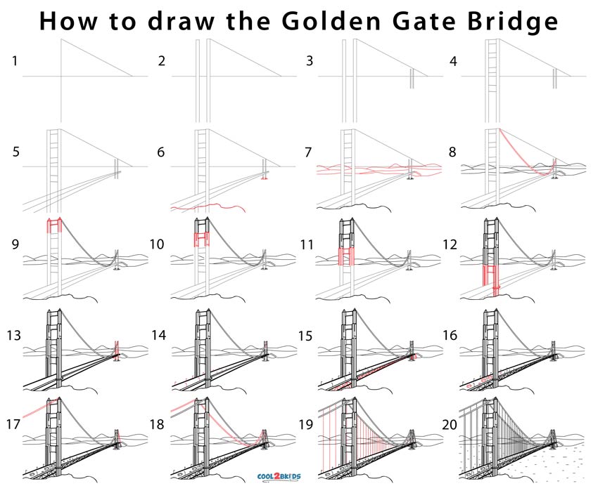 Golden Gate Bridge Drawing (Step by Step Pictures)