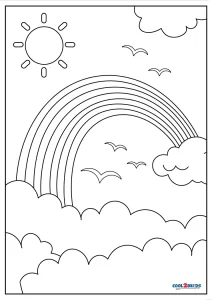 simple coloring page for kids of a rainbow and a sun. cute and easy design  that you can print on standard A4 paper ilustração do Stock