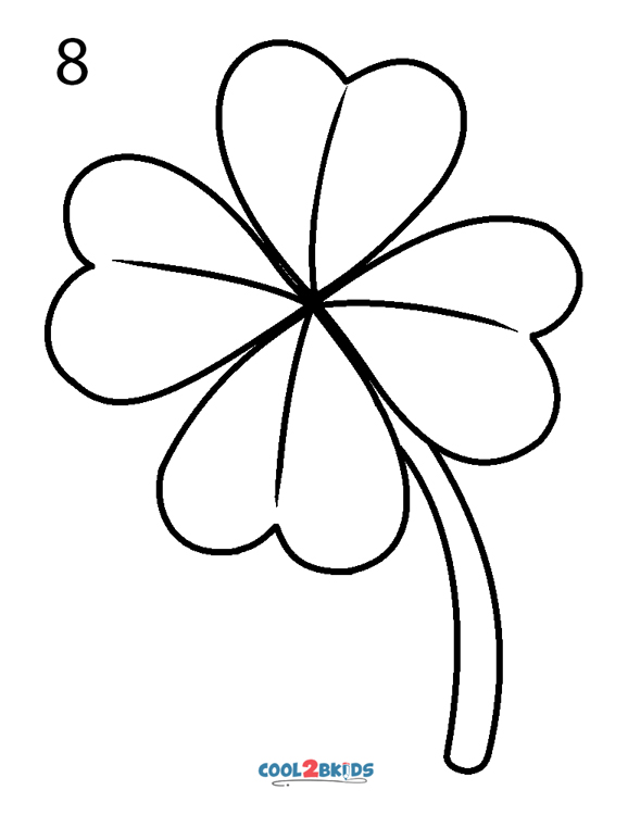 How to Draw a Four Leaf Clover Step 8.