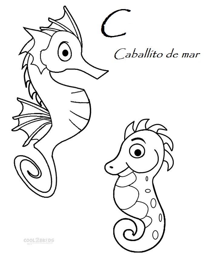 Dibujos de Caballito de mar para colorear - Páginas para imprimir gratis