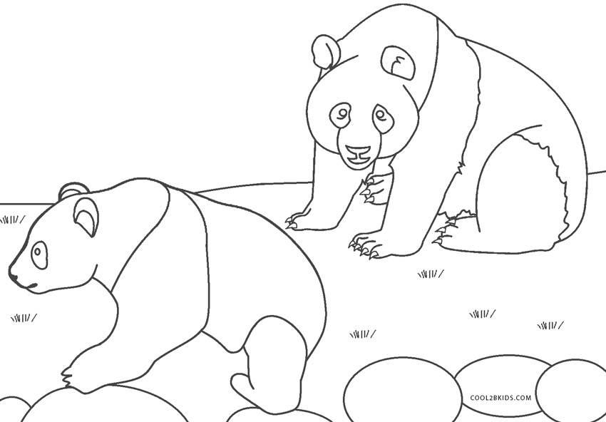 Página para colorir de urso panda fofo com fundo de selva · Creative Fabrica