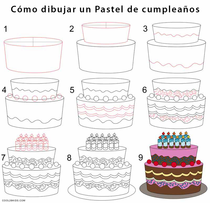 Pastel de cumpleaños para dibujar - Cool2bKids