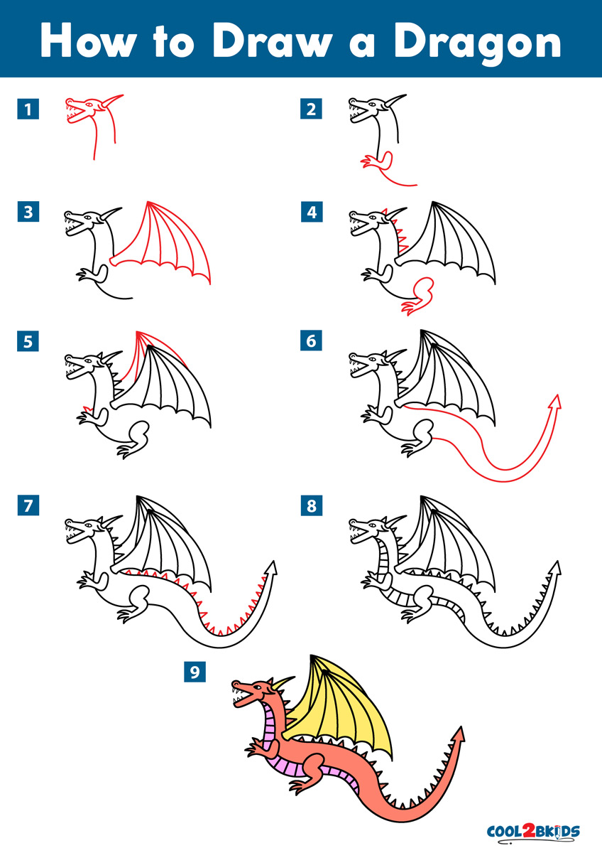 how to draw a simple dragon step by step