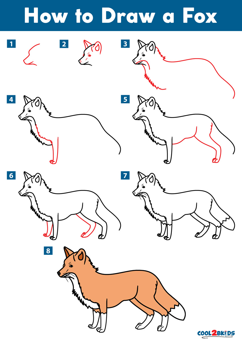 how to draw a fox step by step