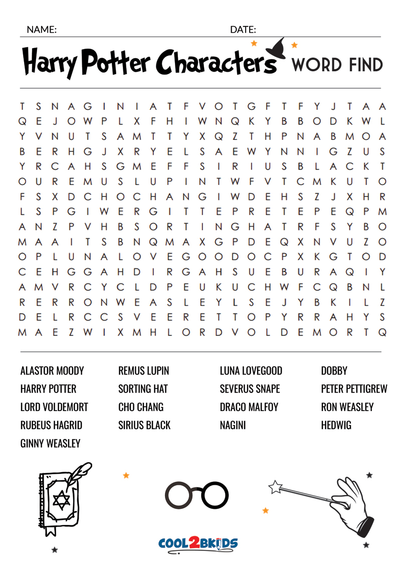 printable harry potter word search cool2bkids