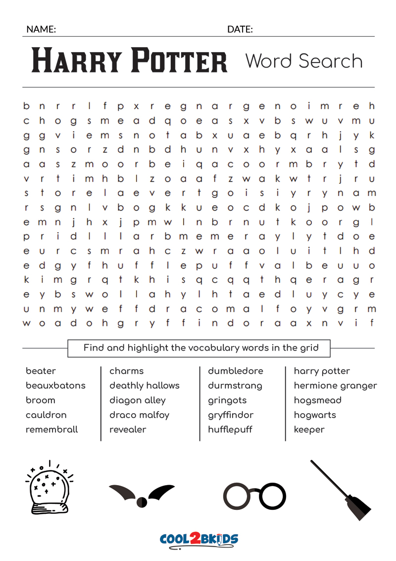Harry Potter Find A Word Free Printable
