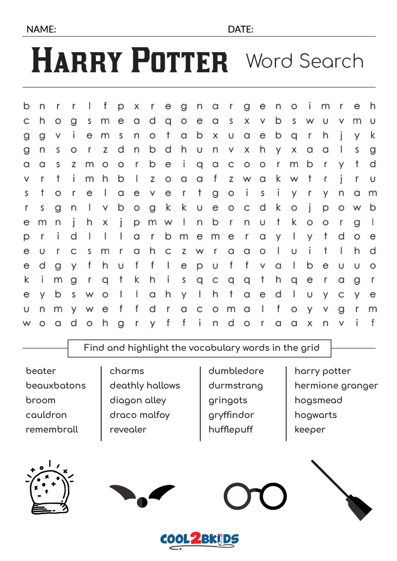 printable harry potter word search cool2bkids