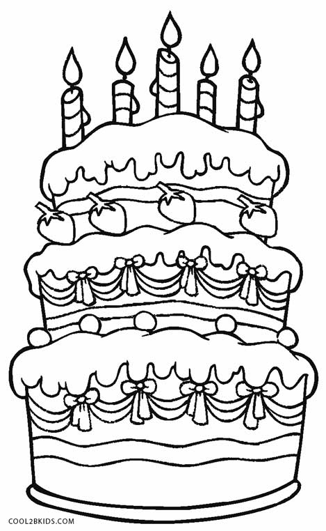 Páginas para colorir de bolo de aniversário imprimíveis grátis para  crianças - GBcoloring