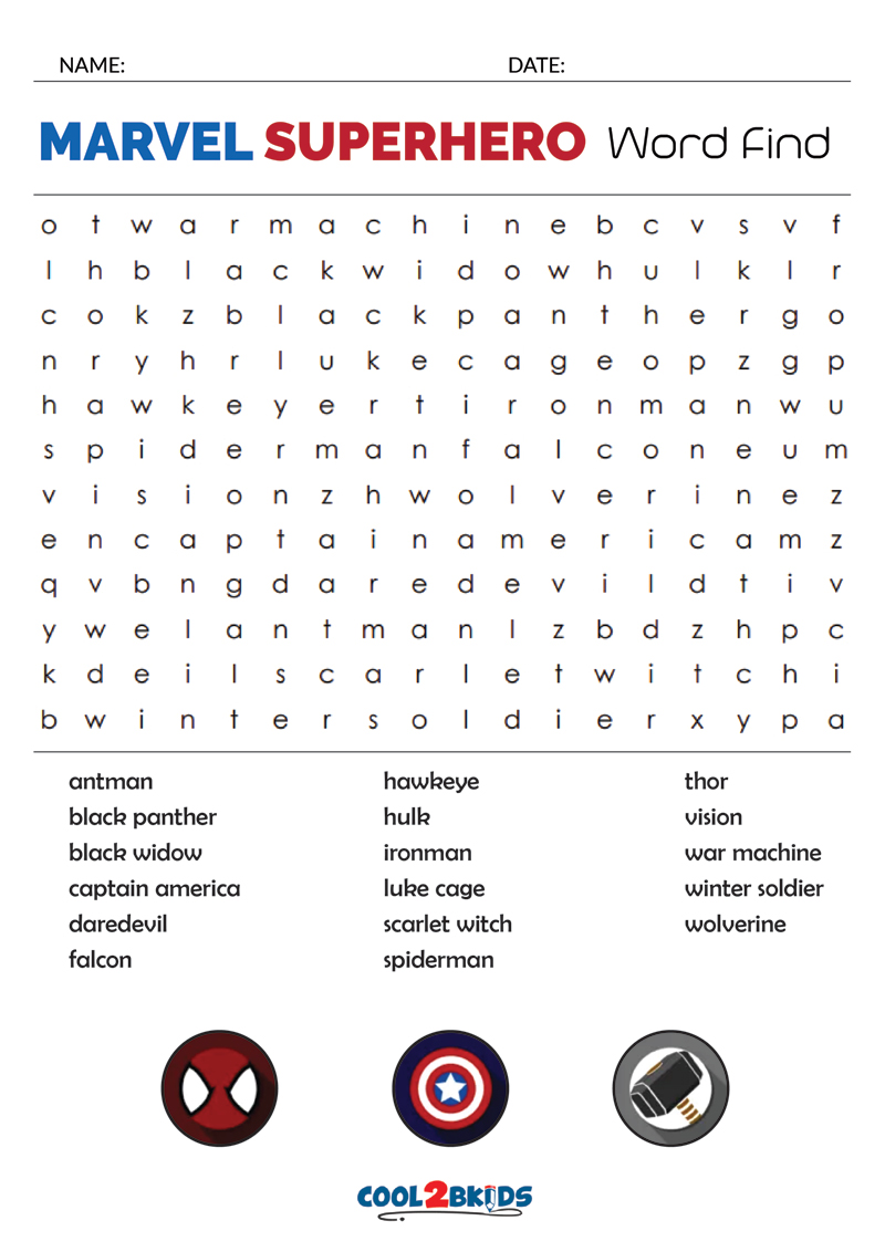 Printable Superhero Word Search - Cool2bKids