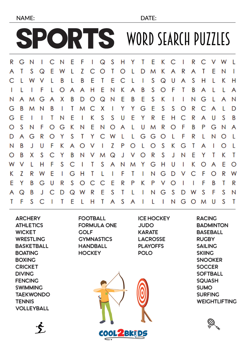 Printable Sports Word Search Cool2bKids