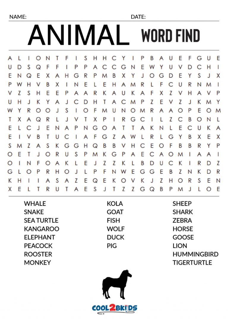Printable Animal Word Search Cool2bKids