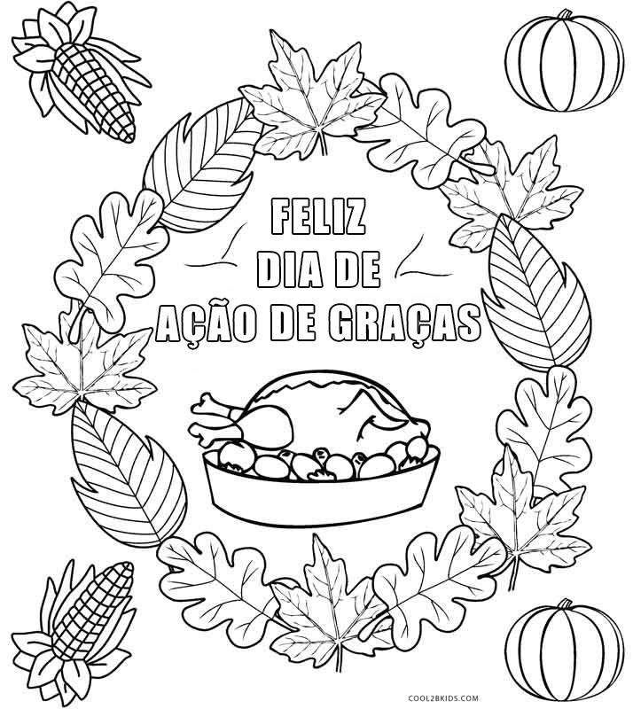 Página para colorir de desenho animado grátis para o Dia de Ação de Graças  - Páginas para colorir para impressão grátis