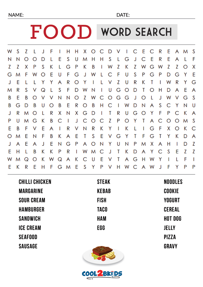 Food Word Search Printable