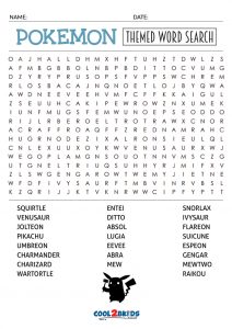 Pokémon word search - WordMint