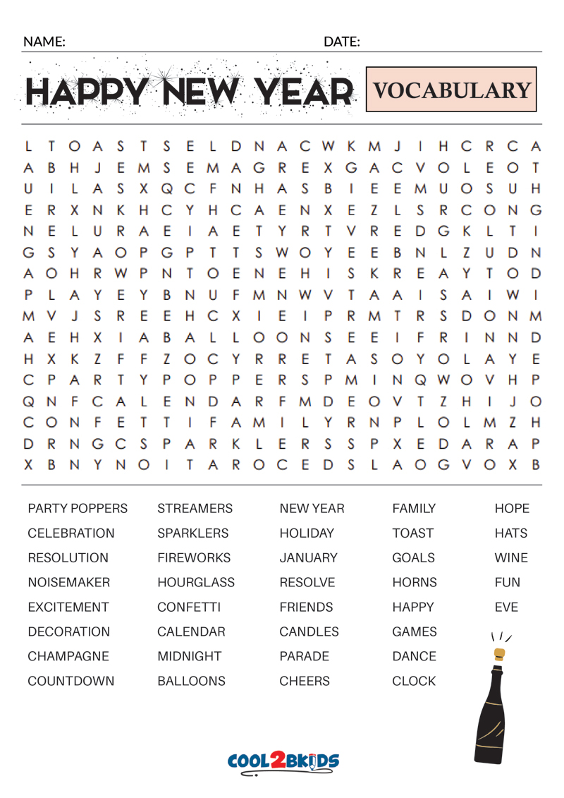 Printable New Years Word Search - Cool2bKids