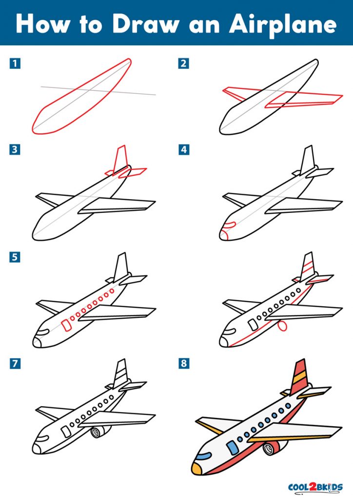 Simple airplane drawing step by step - hubhon