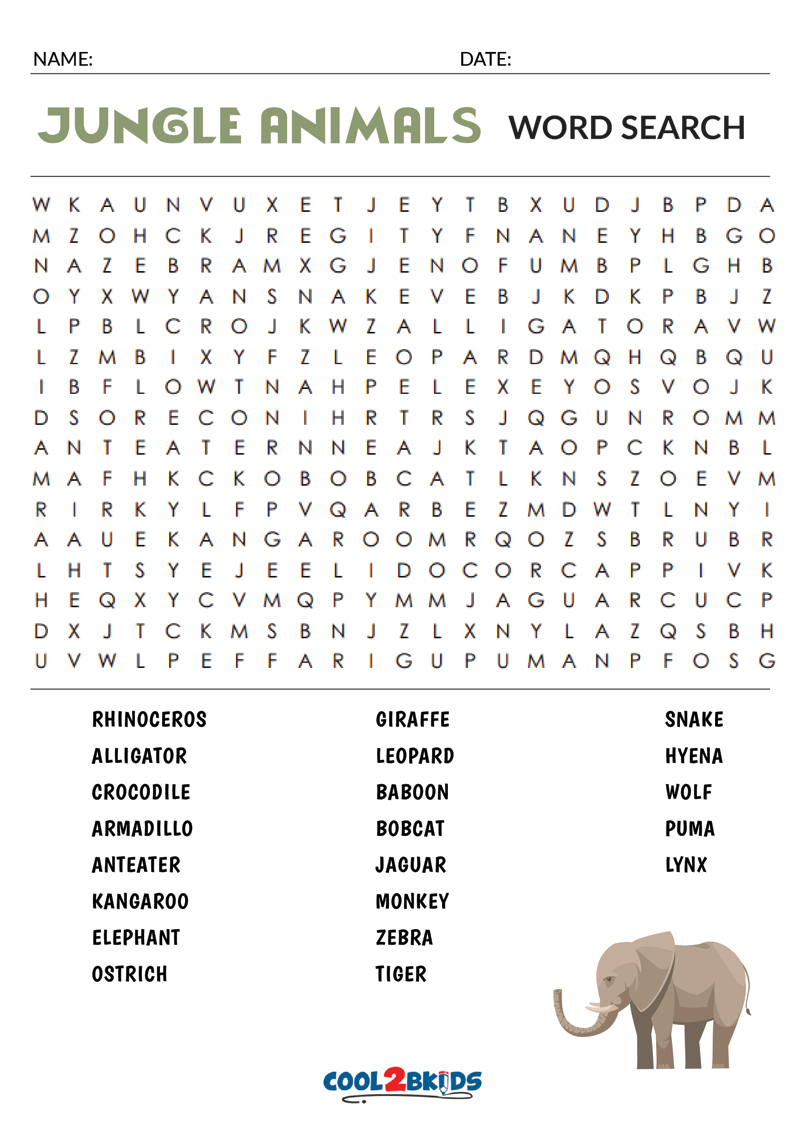 Zoo Word Search Free Printable