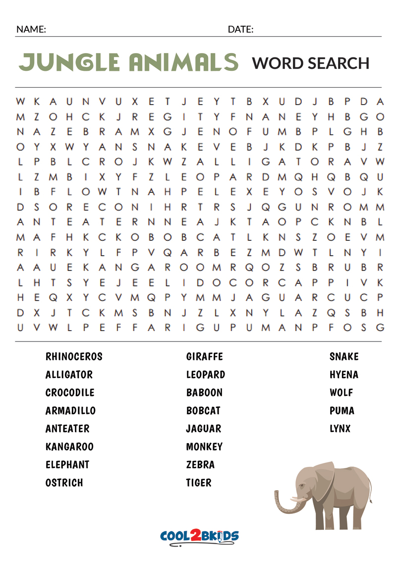 Animal Word Search Puzzles For Kids