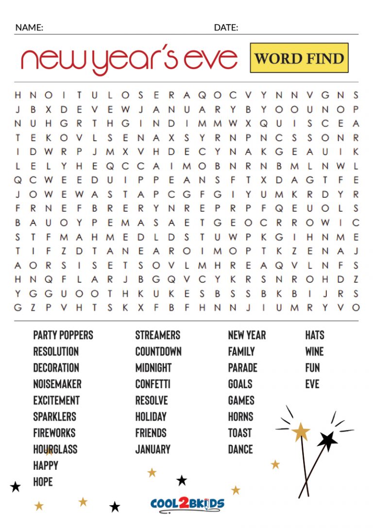 Printable New Years Word Search Cool2bKids
