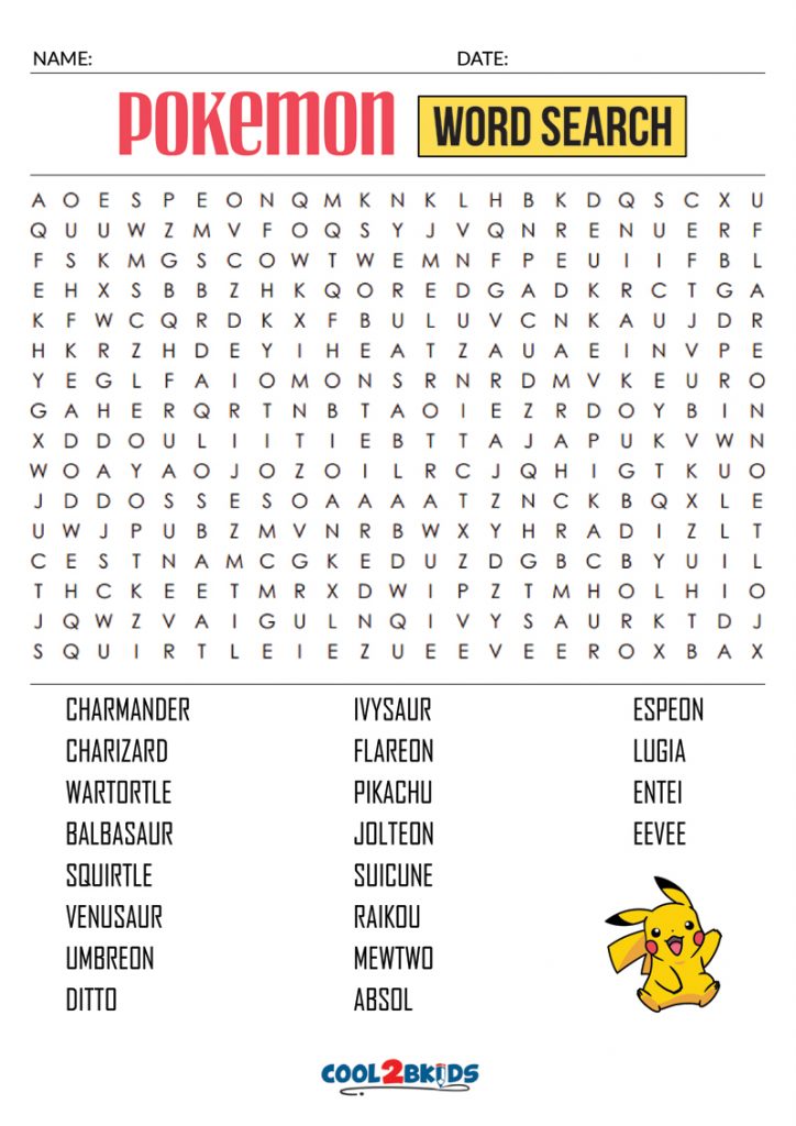 Printable Pokemon Word Search Cool2bKids