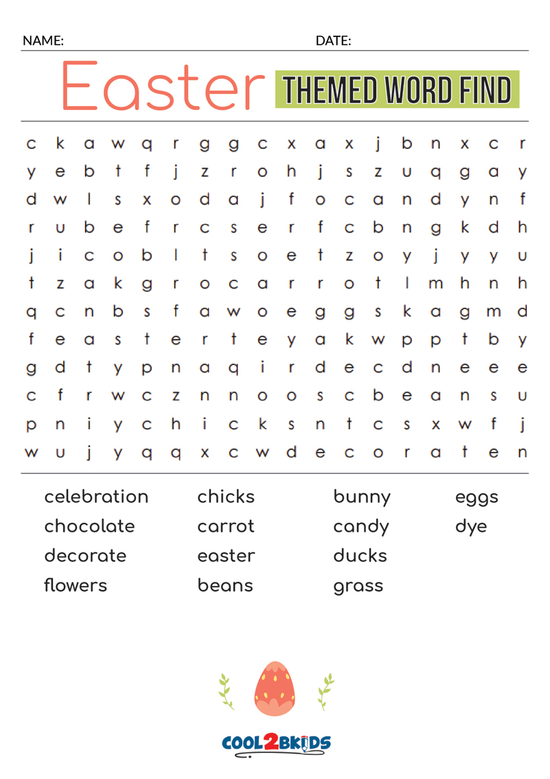 Easter Egg Shaped Word Search with Bag Topper Digital Design