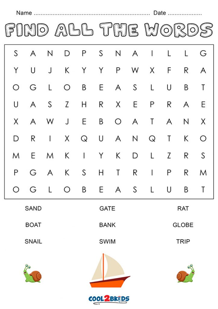 Printable Kindergarten Word Search Cool2bKids
