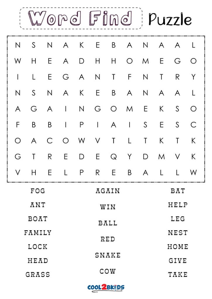 1st Grade Word Search Printable