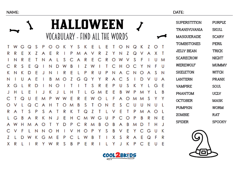 Printable Halloween Word Search - Cool2bKids