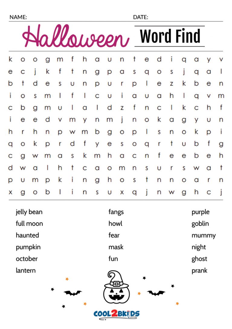 Printable Halloween Word Search - Cool2bKids