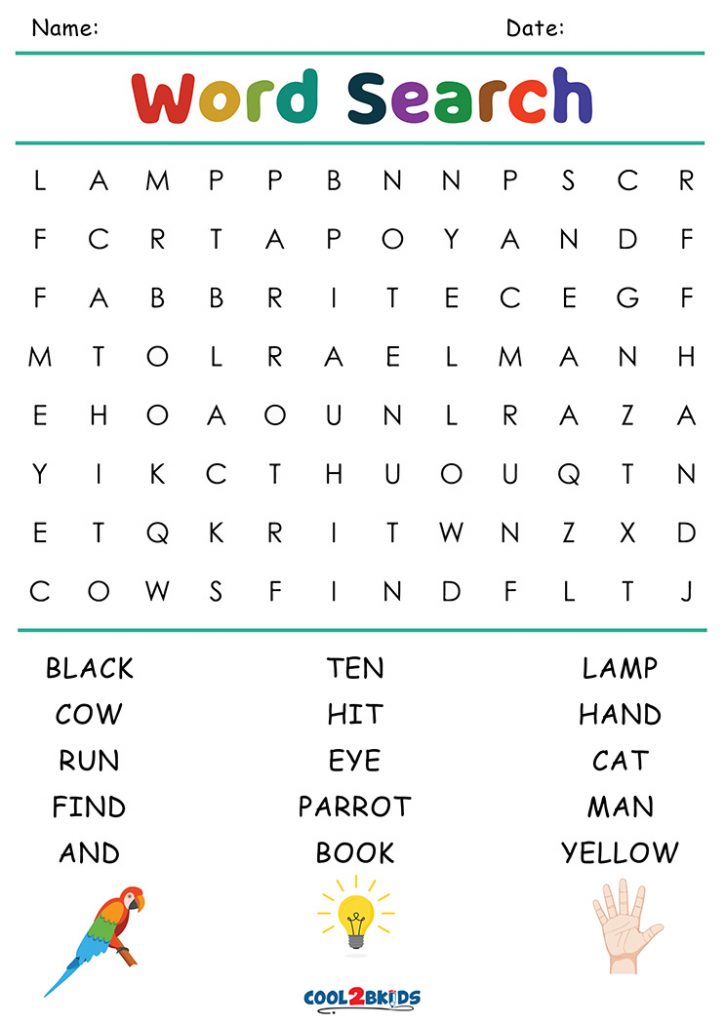 Kindergarten Word Search Printable