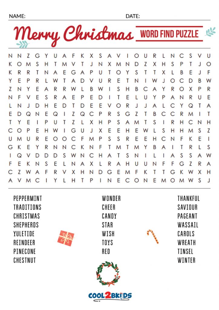 Printable Christmas Word Search Cool2bKids