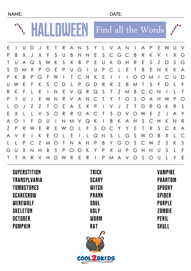 Printable Halloween Word Search - Cool2bKids