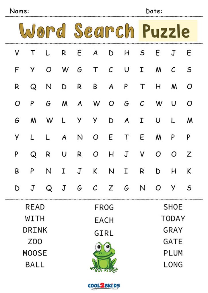 Kindergarten Word Search Free Printable