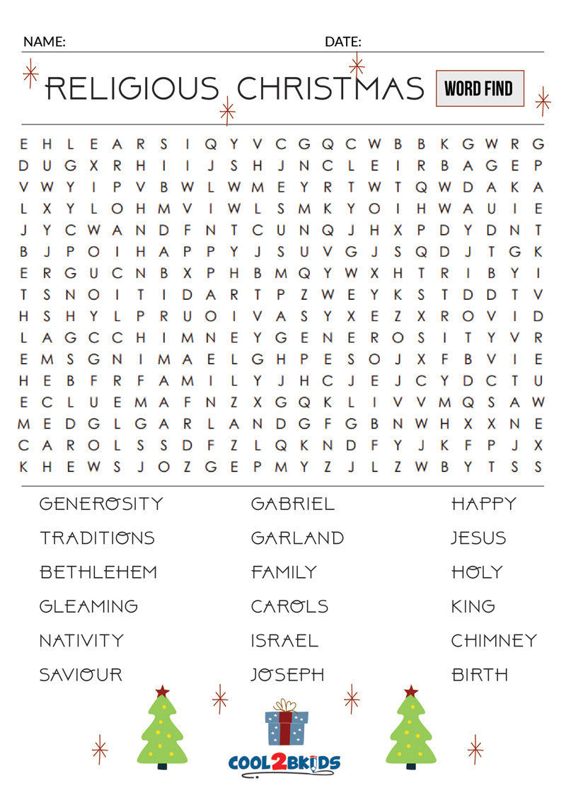 Christian Christmas Word Search Printable