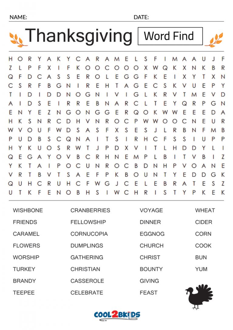 Printable thanksgiving word search cool2bkids