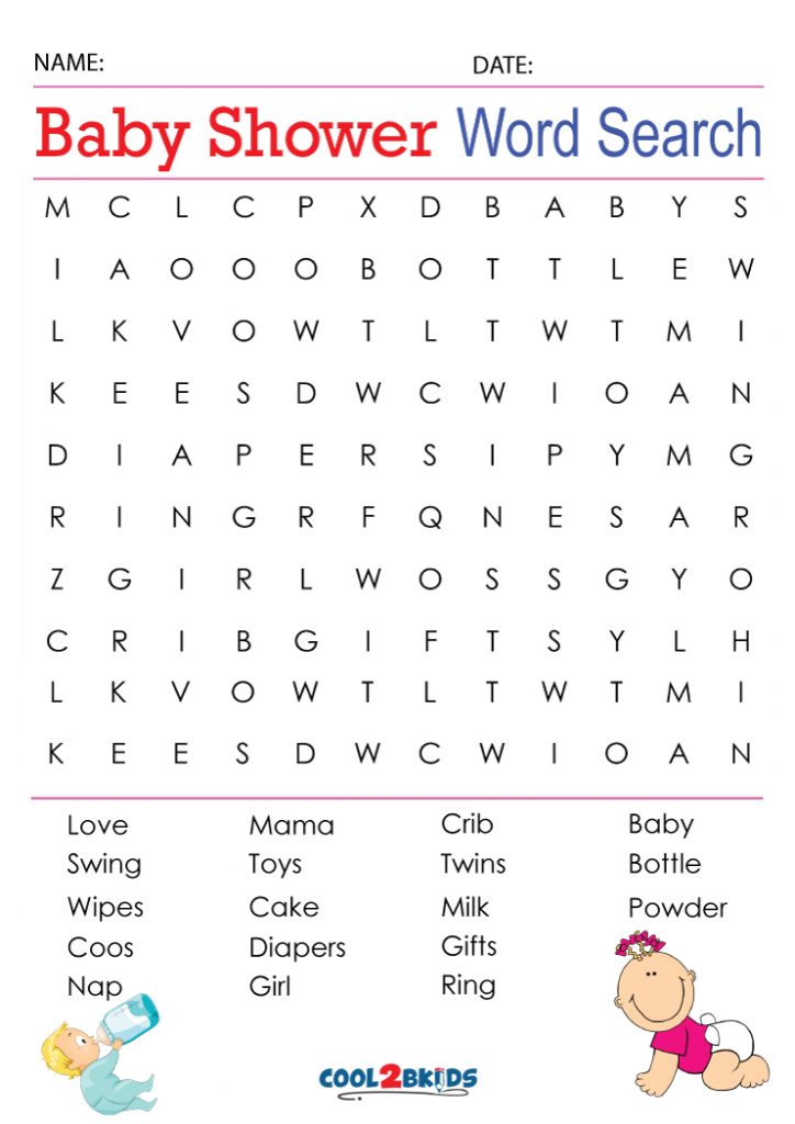 Printable Baby Shower Word Search Cool2bkids